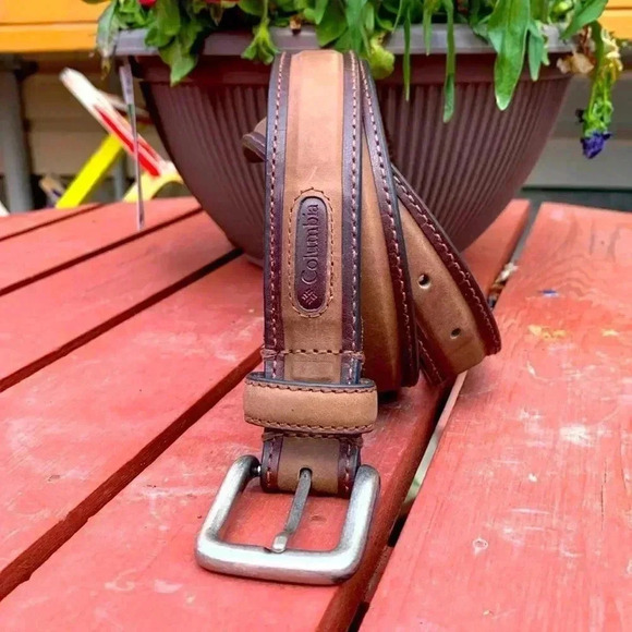 Columbia thick 100% leather men’s belt with silver coloured buckle size 36 - Picture 1 of 8